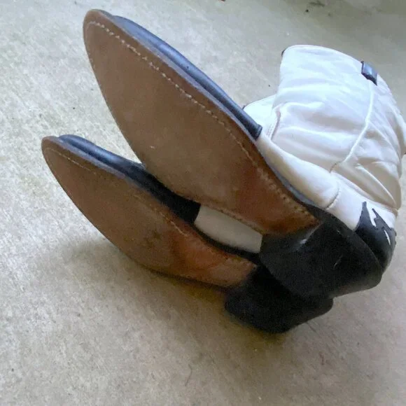 Vintage 1970s Womens Black and White Leather Mid Calf Cowboy Boots - Picture 6 of 10